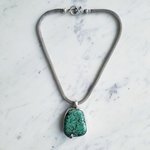 $1995 Stephen Dweck One Of A Kind Turquoise Pendant & Silver Necklace